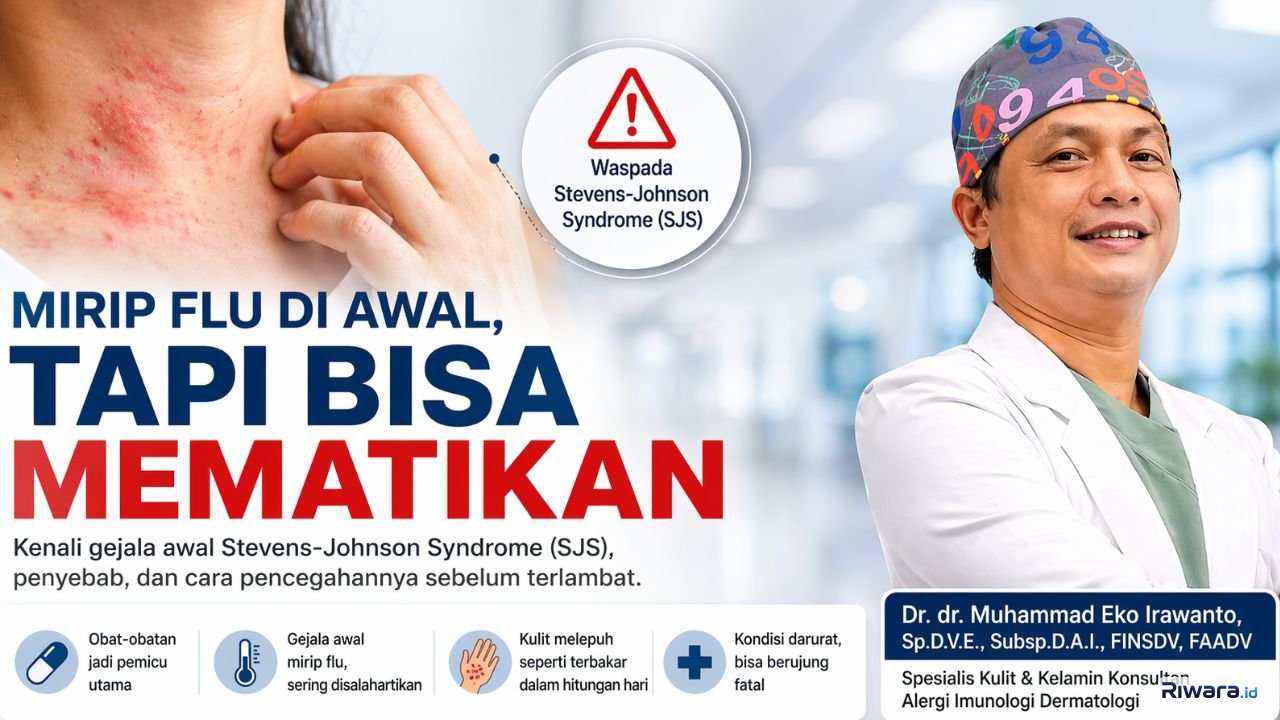 Dr. dr. Muhammad Eko Irawanto, Sp.D.V.E., Subsp.D.A.I., FINSDV, FAADV, menjelaskan bahaya Stevens-Johnson Syndrome (SJS), penyakit kulit langka yang sering diawali gejala mirip flu namun dapat berkembang cepat dan mengancam nyawa jika terlambat ditangani.